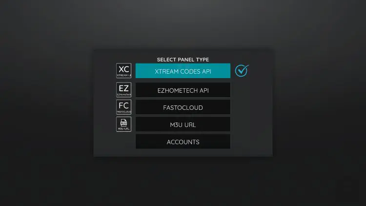 Sélectionnez les codes Xtream XCIPTV