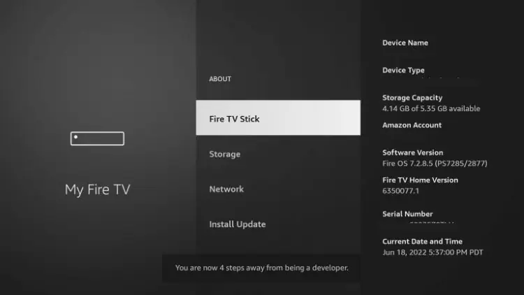 fehlende Entwickleroptionen auf dem firestick