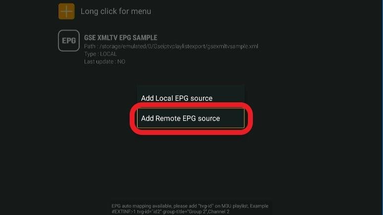 Add Local EPG Source Add Remote EPG source.