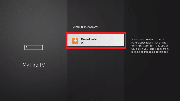 Downloader highlighted in the My Fire TV menu