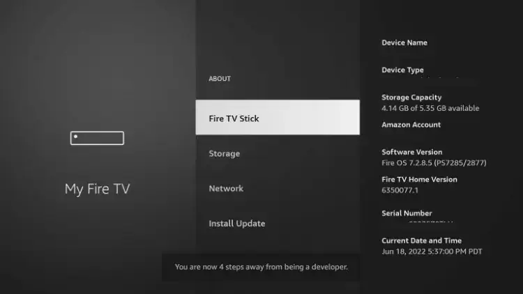 developer options missing on firestick